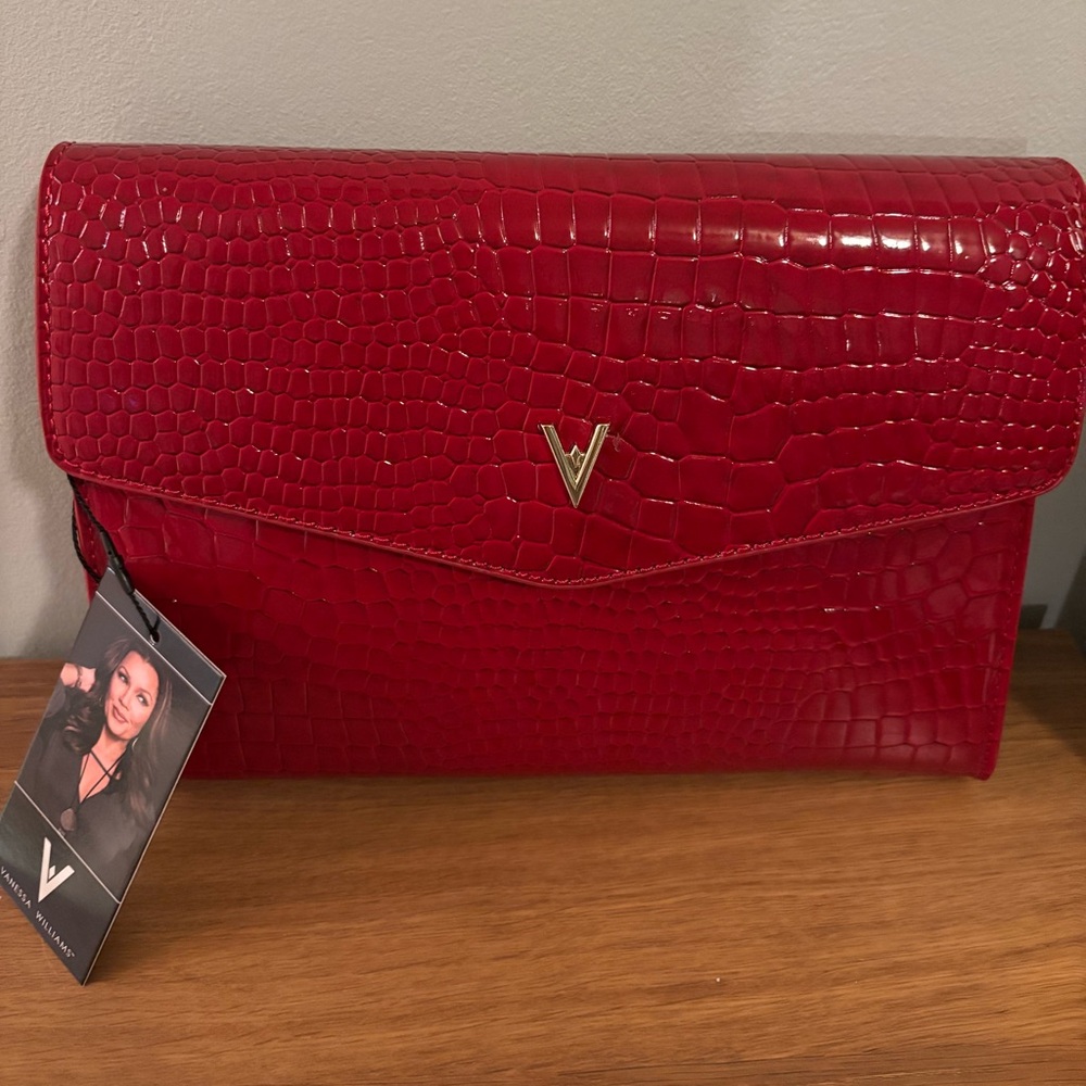 Vanessa Williams vibrant red faux crocodile embossed clutch purse NWT - Picture 2 of 12